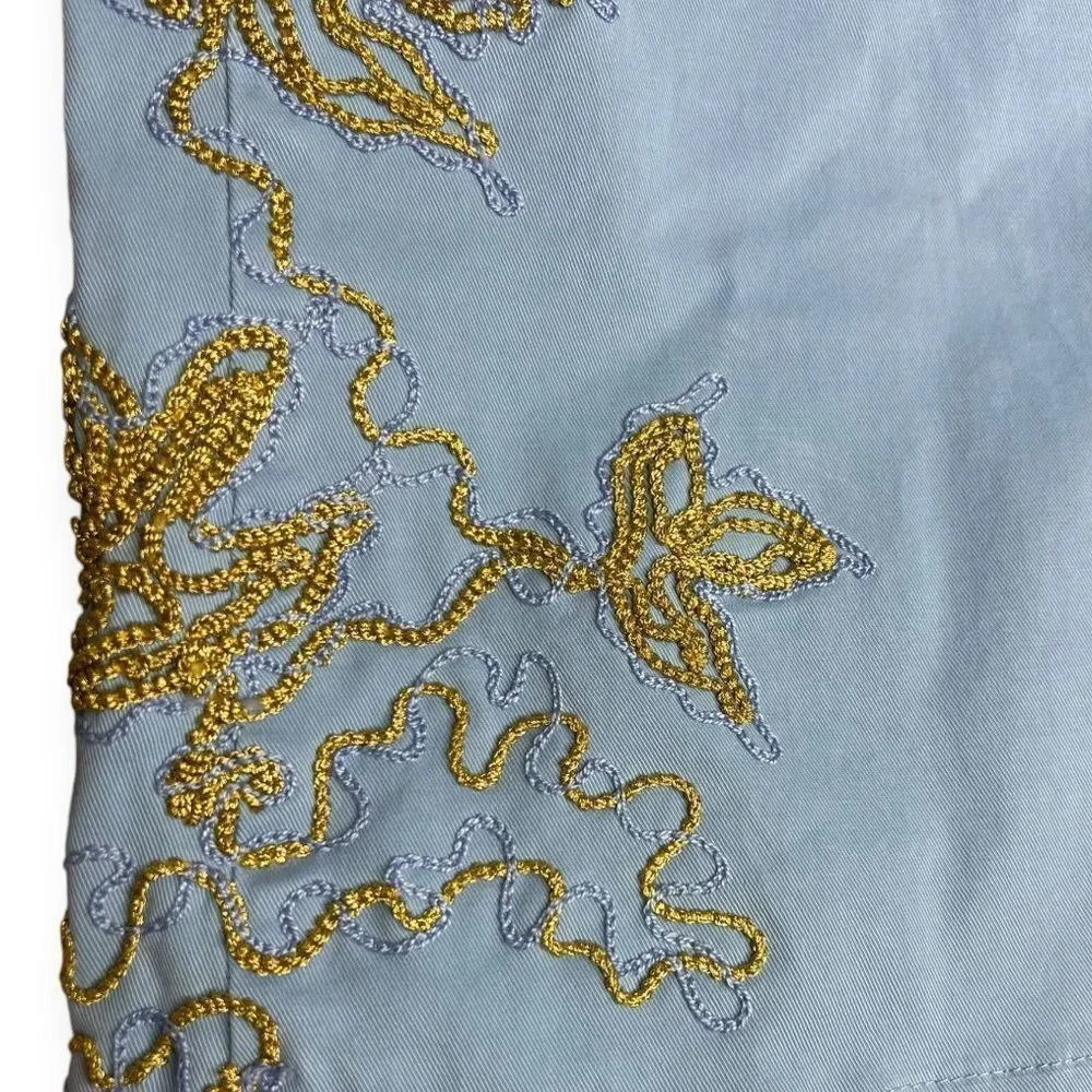 Anthropologie History Repeats Pants Blue Embroidered Beaded Metallic Size 38‎ 2